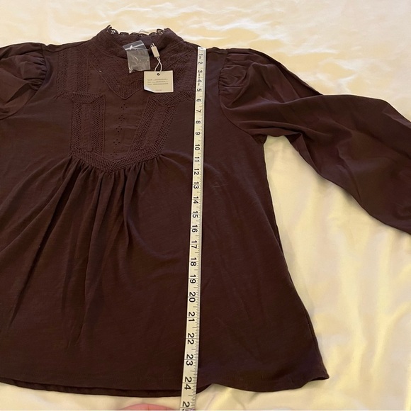 Cupio long sleeve, high neck embroidered chocolate plum shirt. Size XS With tag - Picture 6 of 9